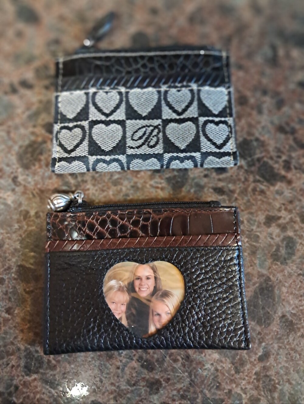 Brighton Monogram Checkered Coin Purse Heart Cut Out - New